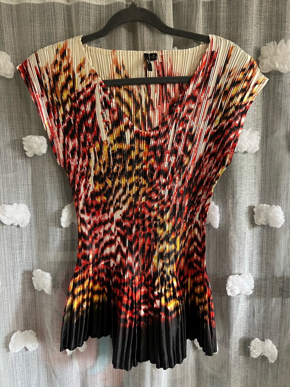 Milano Pleated Multicolor Animal Print Top - Red, Black, Yellow